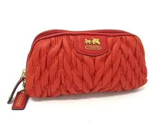 ■美品■ COACH コーチ ナイロン メイクポーチ マルチケース 小物入れ レディース レッド系 DL7520