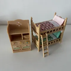 まとめ)シルバニアファミリー 子供 二段ベッド & 本棚 セット