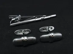 ■美品■ KENZO ケンゾー 2点セット タイピン タイクリップ カフスボタン 紳士 ビジネス シルバー系 DL8175