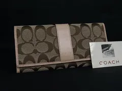 ■美品■ COACH コーチ シグネチャー キャンバス×レザー 二つ折り 長財布 ウォレット ブラウン系×ベージュ系 DL8032