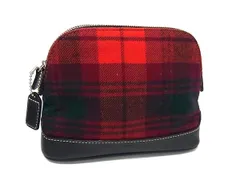 ■美品■ COACH コーチ ウール×レザー メイクポーチ マルチケース 小物入れ レディース レッド系×ブラック系 DL8054