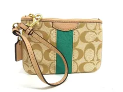 ■極美品■ COACH コーチ F51106 シグネチャー キャンバス ポーチ マルチケース 小物入れ レディース ブラウン系×グリーン系 DL8072