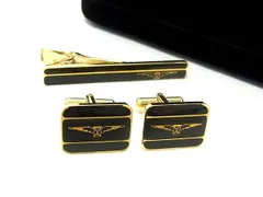 ■美品■ LONGINES ロンジン ネクタイピン カフスボタン カフリンクス 2点セット ビジネス 紳士 メンズ ブラック系 DL8754