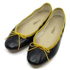 ポルセリ PORSELLI 2025SS バレエシューズ ソリッド ナッパレザー パンプス フラットシューズ ブラック マスタード 38 約23.5～24cm
