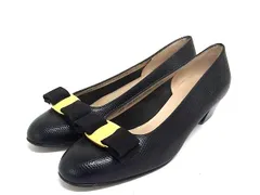 Salvatore Ferragamo フェラガモ ヴァラリボン リザード型押しレザー パンプス サイズ 6 (約23cm) 靴 シューズ ブラック系 DL9753