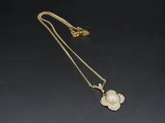 ■美品■ NINA RICCI ニナリッチ ヴィンテージ ラインストーン パール ネックレス ペンダント アクセサリー ゴールド系 DL9572