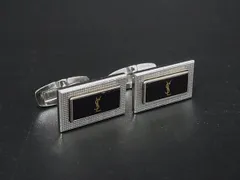 ■美品■ YVESSAINTLAURENT イヴサンローラン カフスボタン カフリンクス アクセサリー ブラック系×シルバー系 DL9585