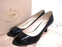 PRADA プラダ パテントレザー オープントゥ ハイヒール パンプス 表記サイズ 37 1/2 (約24.5cm) 靴 シューズ ブラック系 DL9951