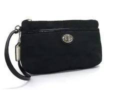 ■美品■ COACH コーチ シグネチャー キャンバス×パテントレザー リストレット ポーチ マルチケース 小物入れ ブラック系 DM1359