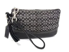 ■美品■ COACH コーチ ミニシグネチャー キャンバス×レザー リストレット マルチポーチ マルチケース 小物入れ ブラック系 DM1360