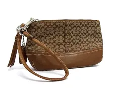 COACH コーチ ミニシグネチャー キャンバス×レザー リストレット マルチポーチ マルチケース 小物入れ レディース ブラウン系 DM1365