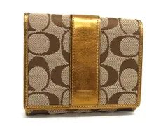 ■美品■ COACH コーチ シグネチャー キャンバス×レザー Wホック 二つ折り 財布 ウォレット 札入れ ブラウン系×ゴールド系 DM1374
