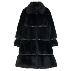 Ab9 Vintage PRADA プラダ リアルファーコート ムートンコート レザー ロングコート ブラック 羊革 レディースta1