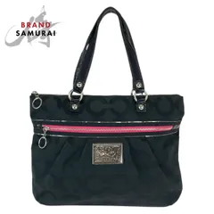 美品 COACH コーチ ポピー オプアート ブラック ピンク シルバー金具 キャンバス F15331 トートバッグ ショルダーバッグ 600509【中古】