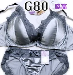 ★[格安]26[G80＆L]ブラ ショーツ セットpan cute　脇高・美胸　光沢サテン地　パールライトブルー＆レース　大きなカップサイズ 　新品未使用