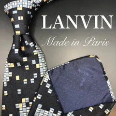 【美品】LANVIN ネクタイ ブラック ブルー オレンジ 黒 青 幾何学模様