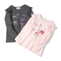 will mery リボン付プリント肩フリル長袖Tシャツ　n26892