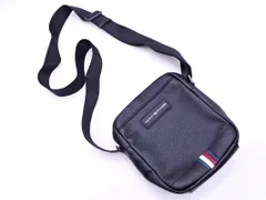 TOMMY HILFIGER トミーヒルフィガー レザー ロゴ プリント ショルダー バッグ 黒 ■■ メンズ