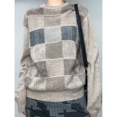 日本 ヴィンテージ ブラウン ウール ニット セーター