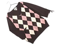 KUMIKYOKU 組曲 ウール100% アーガイル Vネック ニット セーター size7/ブラウン ◇■ レディース