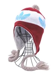 adidas originals アディダスオリジナルス 耳当て付き ロゴ ニット帽 sizeOSFX(57～60cm）/オフホワイトｘブラウン ◇■ レディース