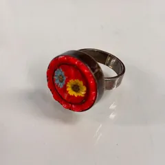 ヴィンテージリング セラミック 花柄　指輪　アンティーク調　シルバー925 vintageリング