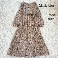Milk tea ミルクティー　マグノリア・フラワープリントワンピース ジッパータイプ　花柄　ウエストリボン　授乳服　マタニティ　アッシュローズピンク