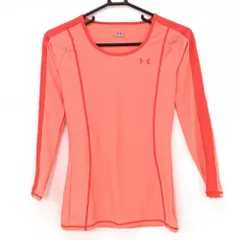 【超美品】アンダーアーマー インナーシャツ オレンジ 袖一部メッシュ ロゴプリント ストレッチ レディース  ゴルフウェア UNDER ARMOUR