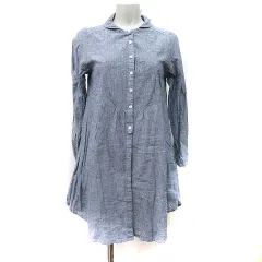 サマンサモスモス SM2 ワンピース ひざ丈 長袖 麻混 リネン混 M 紺 ネイビー /YI