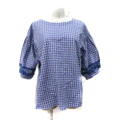 サマンサモスモス SM2 シャツ ブラウス プルオーバー ギンガムチェック レース 七分袖 F 紫 パープル /YI