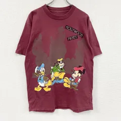 古着 used　Disney　ディズニー　Mickey Mouse　ミッキーマウス　半袖プリントTシャツ　ボルドー　カシスレッド