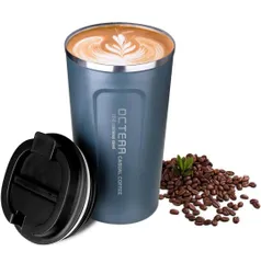 OCTERR マグカップ 保温 コーヒーカップ コンビニカップ 携帯マグ 保冷 タンブラー 真空断熱 ステンレス製 蓋付き 持ち運び 直接ドリップ プレゼントに (グレイッシュブルー, 510ml)