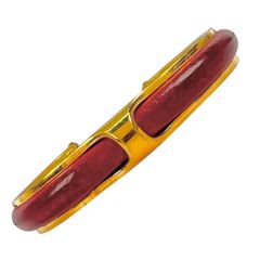 ☆HERMES エルメス オープンリング レザー 約5号 ゴールド×レッド
