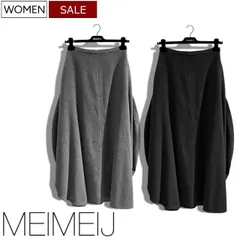 【定価57,200円(税込)】MEIMEIJ メイメイジェー 大人のラグジュアリーカジュアルを演出する可愛い1枚！リラックス感溢れるバルーンシルエットウールスカート シャーリングスカート 32364025 ブラック グレー イタリア製 レディース メイメイジェ