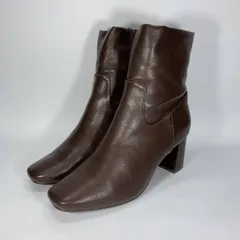 美品〇 プラステ 24cm 24.5cm L ショートブーツ チャンキーヒール ブラウン 茶色 サイドジップ スクエアトゥ PLST