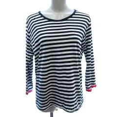 ハレ HARE カットソー Tシャツ ロンT Uネック パイピング ボーダー 九分袖 M 黒 ブラック /AU