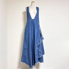 AULA 日本製 リメイク風 ライトデニムジャンパースカート カットオフ ラップスカート サロペットスカート ワンピース ブルー サイズ1 S-M相当