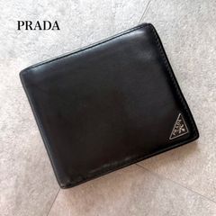 極美品】プラダ 二つ折り財布 ブラッシュドレザー 三角ロゴ 黒 メンズ