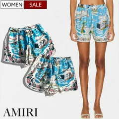 【定価192,500円(税込)】AMIRI -アミリ- 都会的な大人カジュアルを演出する！肌触り滑らかな最高級シルク生地を使った 総柄 シルクショーツ ショートパンツ 絹  短パン CALIFORNIA HAWAII オフホワイト SRSS23MSS007 カ