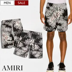 【定価170,500円(税込)】AMIRI -アミリ- 都会的な大人カジュアルを演出する！肌触り滑らかな最高級シルク生地を使ったラグジュアリーな フラワー柄 シルクショーツ ショートパンツ 絹 ボタニカル Hibiscus Tiki Short 短パン ブラッ