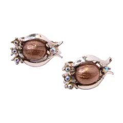 【石付きイヤリング】　ヴィンテージ　ブラウン　ラメ　アクセサリー　レディース