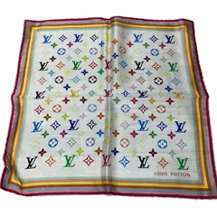 ①LOUIS VUITTON ルイヴィトン　モノグラム マルチカラー ミニ スカーフ ハンカチ ホワイト【28612350】