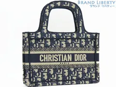 【新品同様】クリスチャン ディオール　Christian Dior　オブリーク　エンブロイダリー　ブックトート　ミニバッグ　ハンドバッグ　ネイビー アイボリー　キャンバス　S5475ZRIW_M928