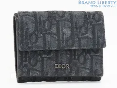 【新品同様】クリスチャン ディオール　Christian Dior　トロッター　オブリーク ジャカード　3つ折りウォレット　三つ折り財布　コンパクト財布　ブラック　キャンバス　カーフレザー　2OBBC110YSE_H03E