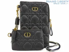 【未使用】クリスチャン ディオール　Christian Dior　カナージュ　カロ　マルチファンクション ポーチ　コインケース　スマートフォンケース　フォンポーチ　ポシェット　ショルダーバッグ　ブラック　S5036UWHC_M900