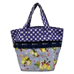 LESPORTSAC(レスポートサック) トートバッグ - ライトブルー×ネイビー×マルチ チェック柄/花柄/フリル/Chestyコラボ