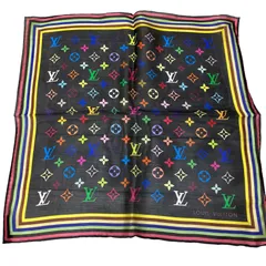 ②LOUIS VUITTONルイヴィトン　モノグラム マルチカラー ミニ スカーフ ハンカチ ブラック【597532d6】