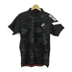アシックス ポロシャツ 半袖 スポーツウエア ロゴ トップス 黒 メンズ Mサイズ ブラック×グレー asics 【中古】