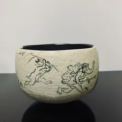 抹茶碗　桂山窯　鳥獣戯画　兎・蛙　楽茶碗　※共箱なし　茶道具　抹茶碗　| 雑貨屋えこわっか
