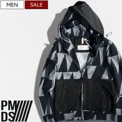 【定価47,300円(税込)】PREMIUM MOOD DENIM SUPERIOR -PMDS-ピーエムディーエス カルビコ社のハイパーストレッチ地を用いたジオメトリック柄をアップデート♪ダブルジップアップナイロンパーカー ドッキングジャージー セットアップ